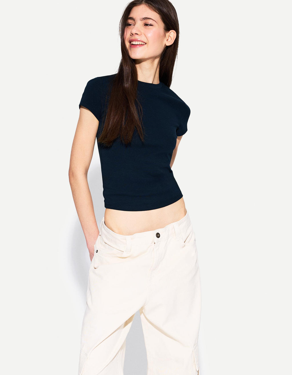 Kadın kısa kollu bisiklet yaka t-shirt