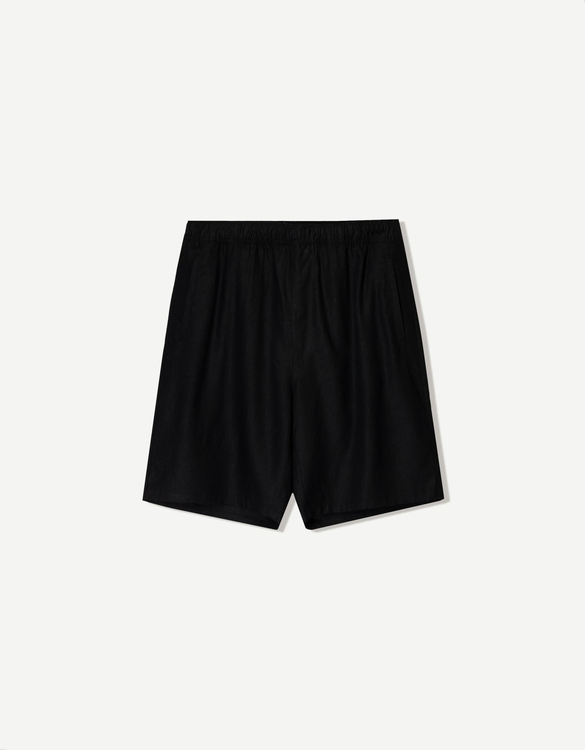 Erkek keten karışımlı loose fit jogger bermuda