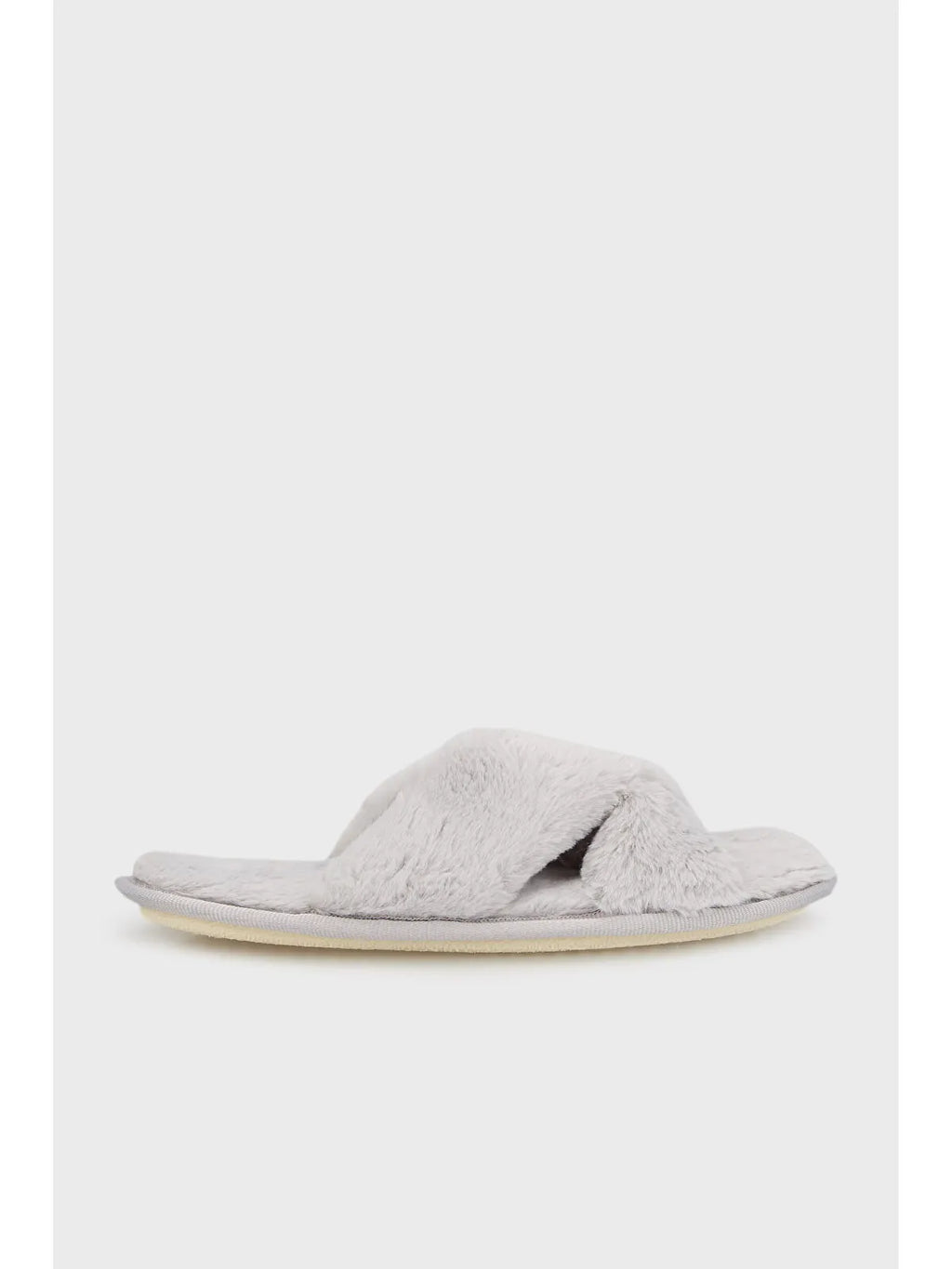 Gri Yumuşak Dokulu Çapraz Pelüş Kadın Ev Terliği