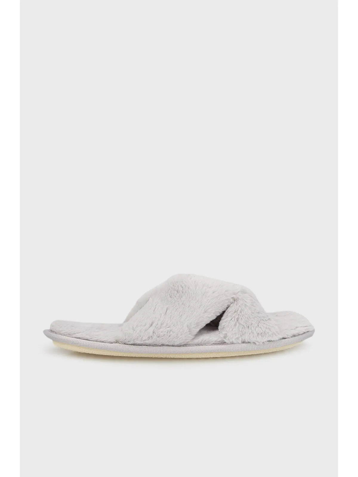 Gri Yumuşak Dokulu Çapraz Pelüş Kadın Ev Terliği