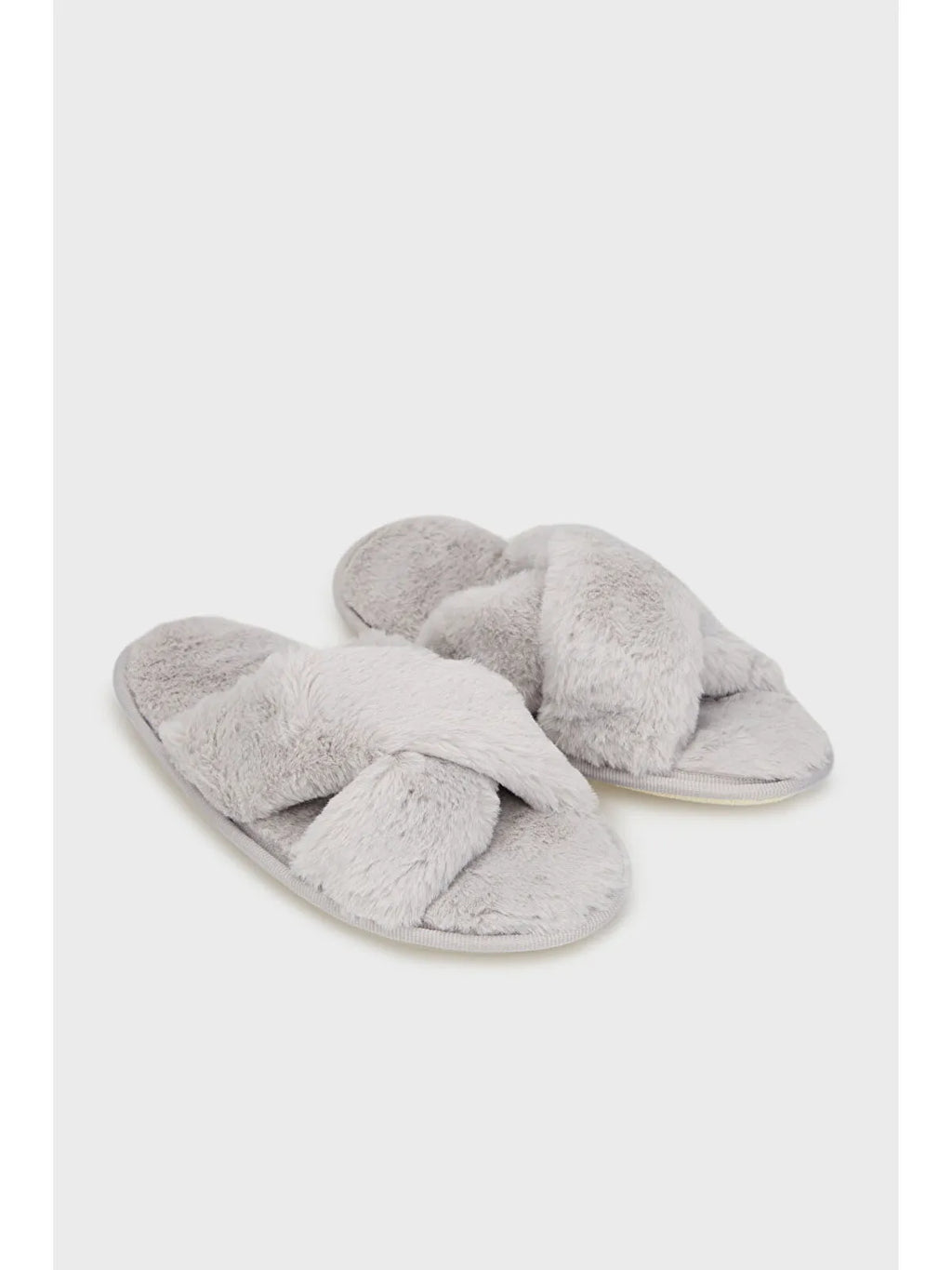 Gri Yumuşak Dokulu Çapraz Pelüş Kadın Ev Terliği