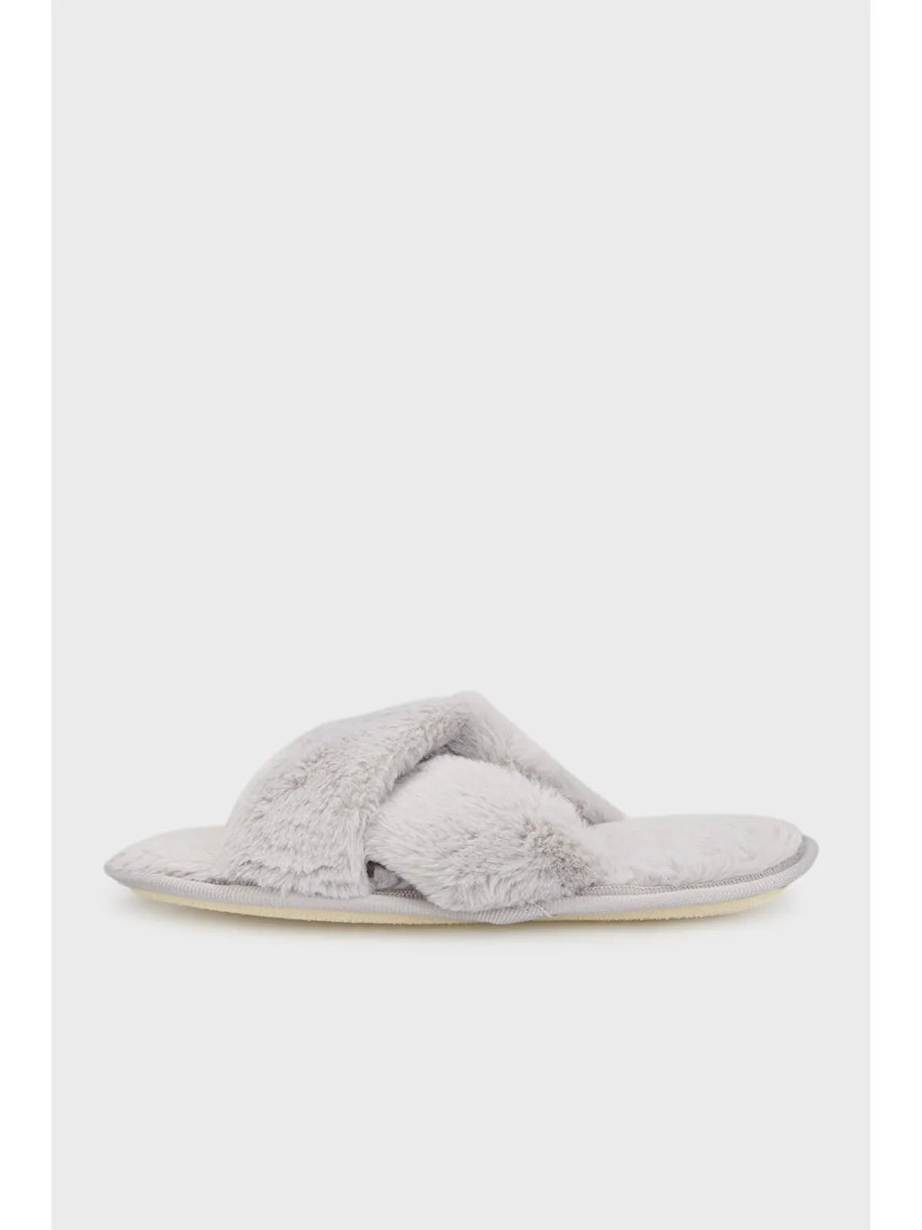 Gri Yumuşak Dokulu Çapraz Pelüş Kadın Ev Terliği