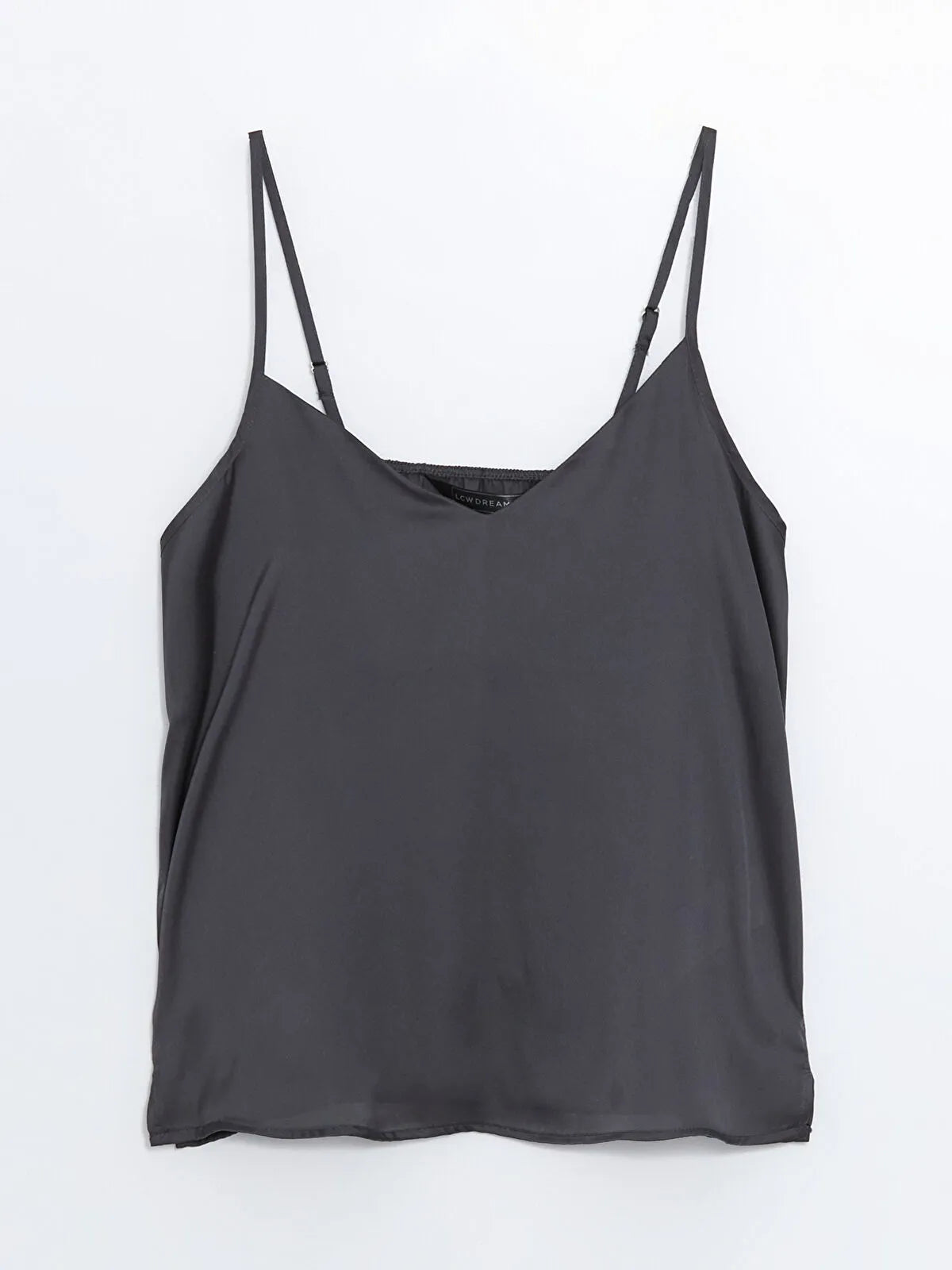 Antrasit V Yaka Düz Askılı Saten Kadın Pijama Takımı